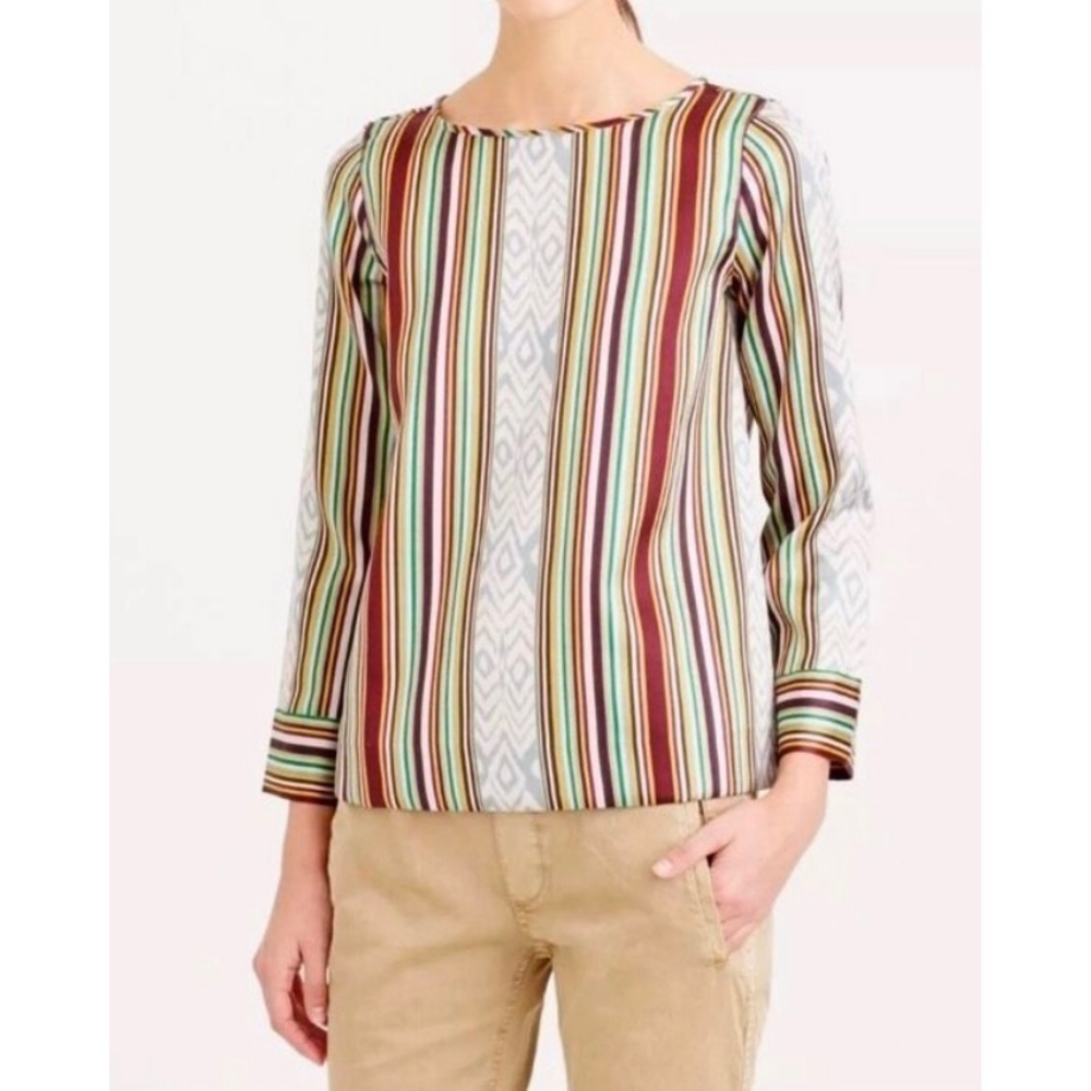 J. Crew NEW Collection‎ Silk Wool Ikat Striped Mixed Print Top